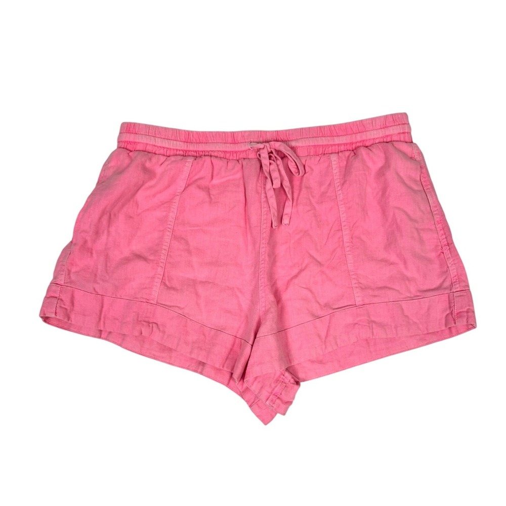 Linen Blend Shorts Medium Elastic Waist Summer Beach Vacation Barbiecore